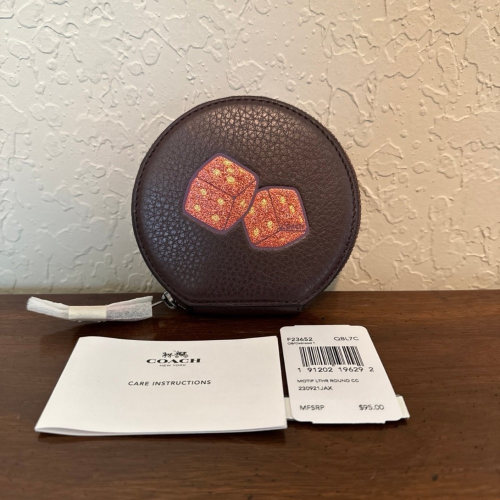 Coach Dark Brown Coin Purse with Dice Motif
